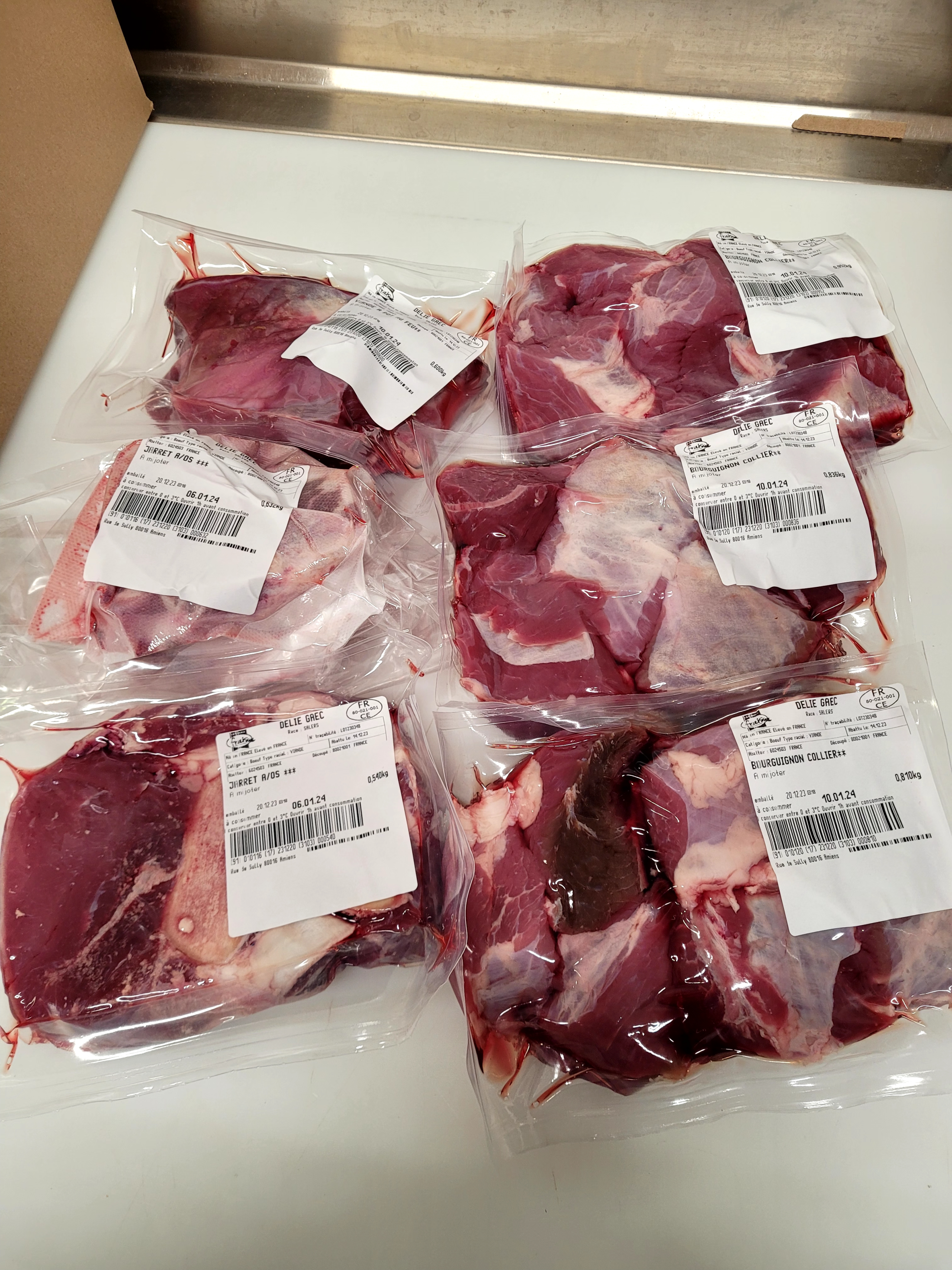 Caissette 5kg Bourguignon/ Pot au feu 17€/kg <br> <br> Acompte de: