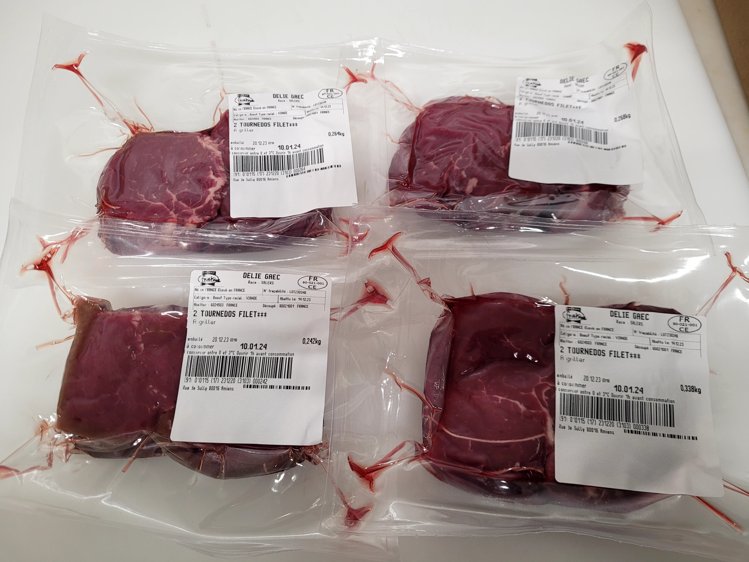 Tournedos filet Paquet de 2  35€/kg <br> <br> Acompte de:
